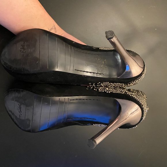 Sam Edelman black lace up high heel stiletto booties with embellishments - Picture 7 of 7